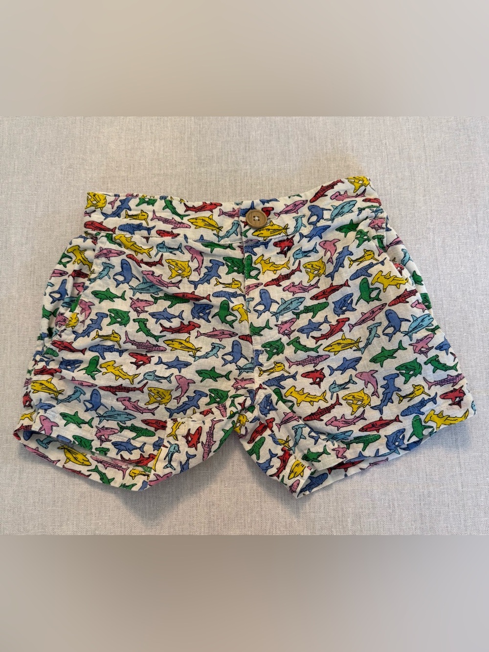 Shark themed linen shorts from Mini Boden